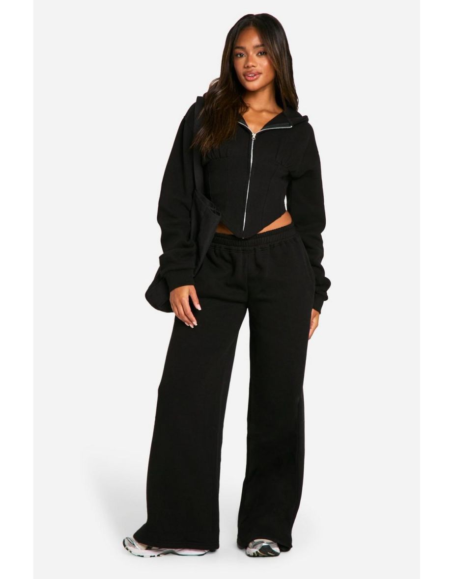 Corset Rib Insert Zip Through Hooded Tracksuit - black