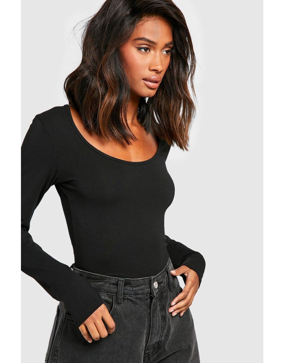 Premium Super Soft Scoop Neck Long Sleeve Bodysuit - black - 3