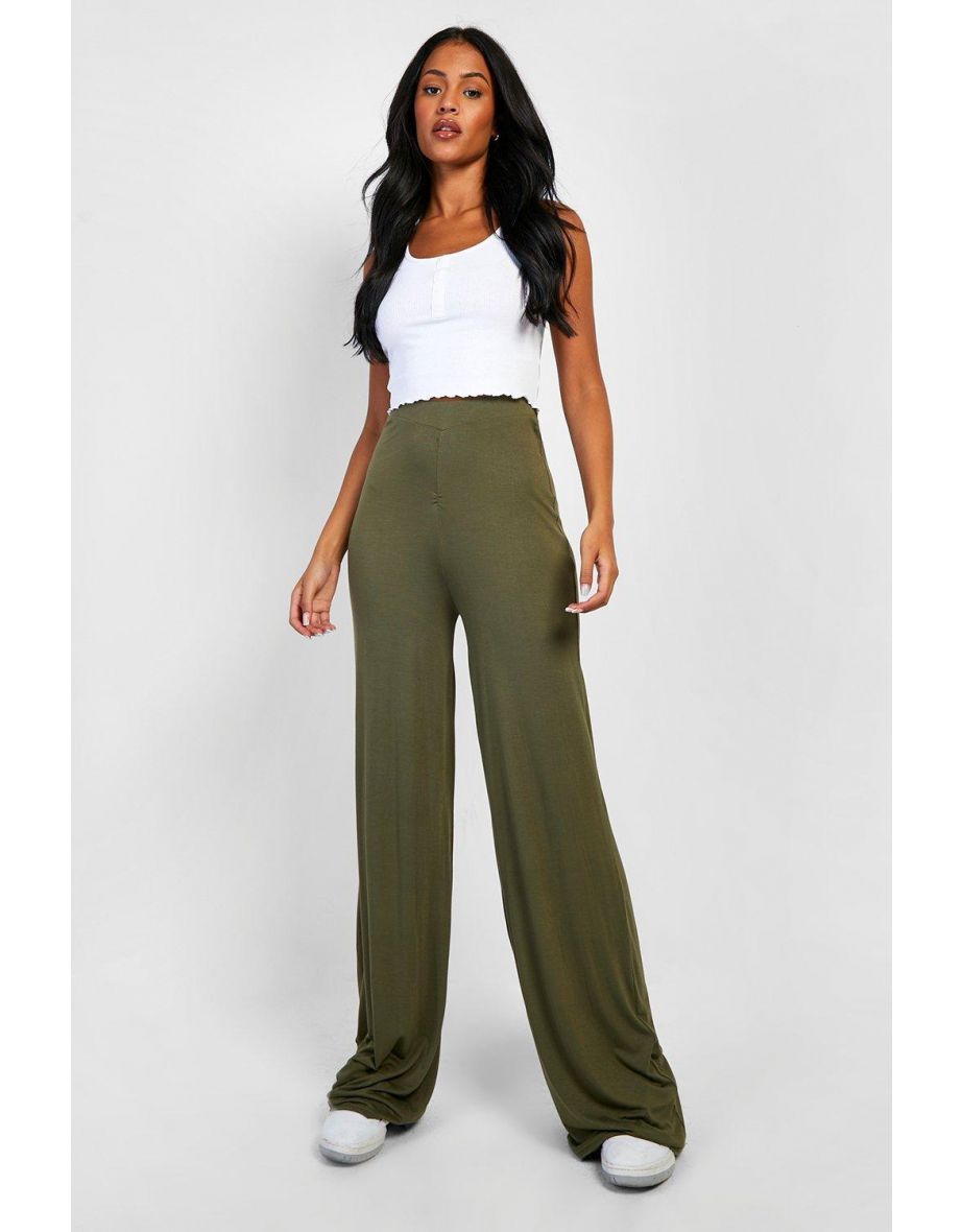 Tall Basics Wide Leg High Waisted Jersey Trousers - khaki