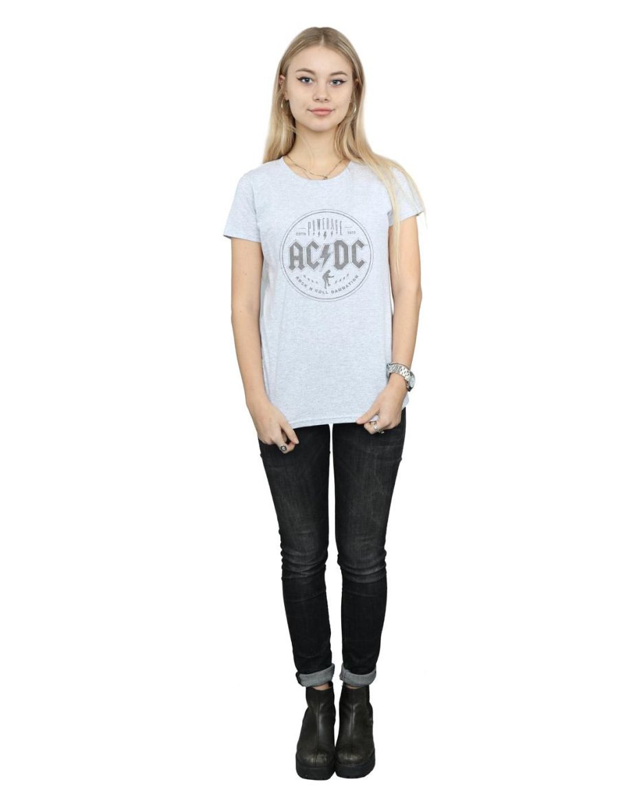 AC/DC Womens/Ladies Rock N Roll Damnation Black Cotton T-Shirt - Sports Grey - 3