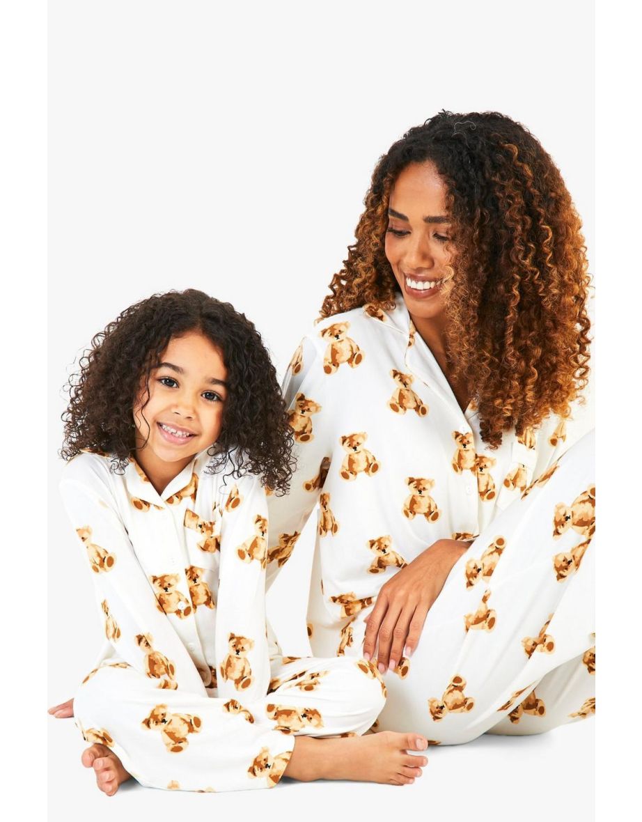 Kids Button Front Bear Family Pjs - cream - 3