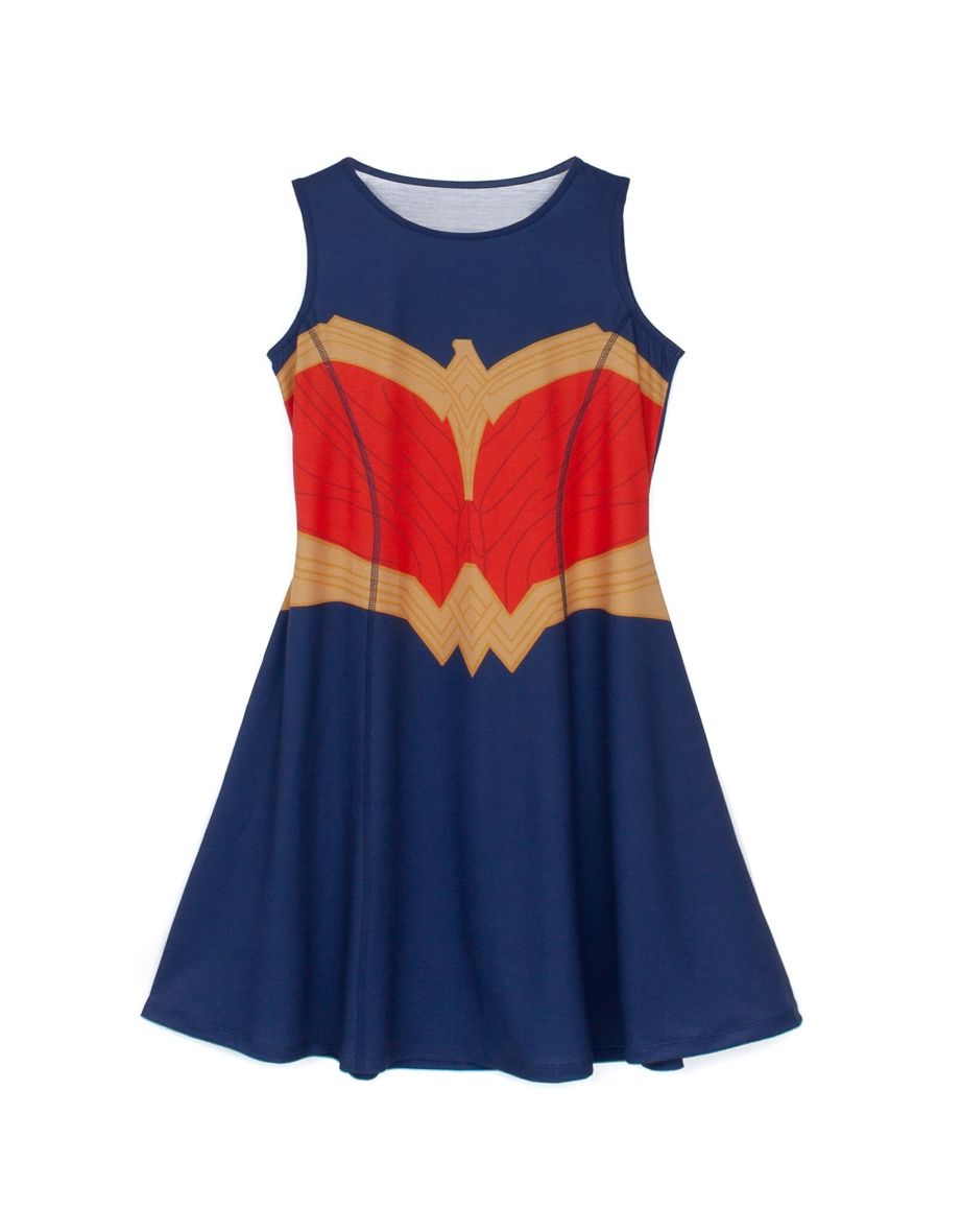 Wonder Woman Girls Skater Costume Dress - Blue/Red