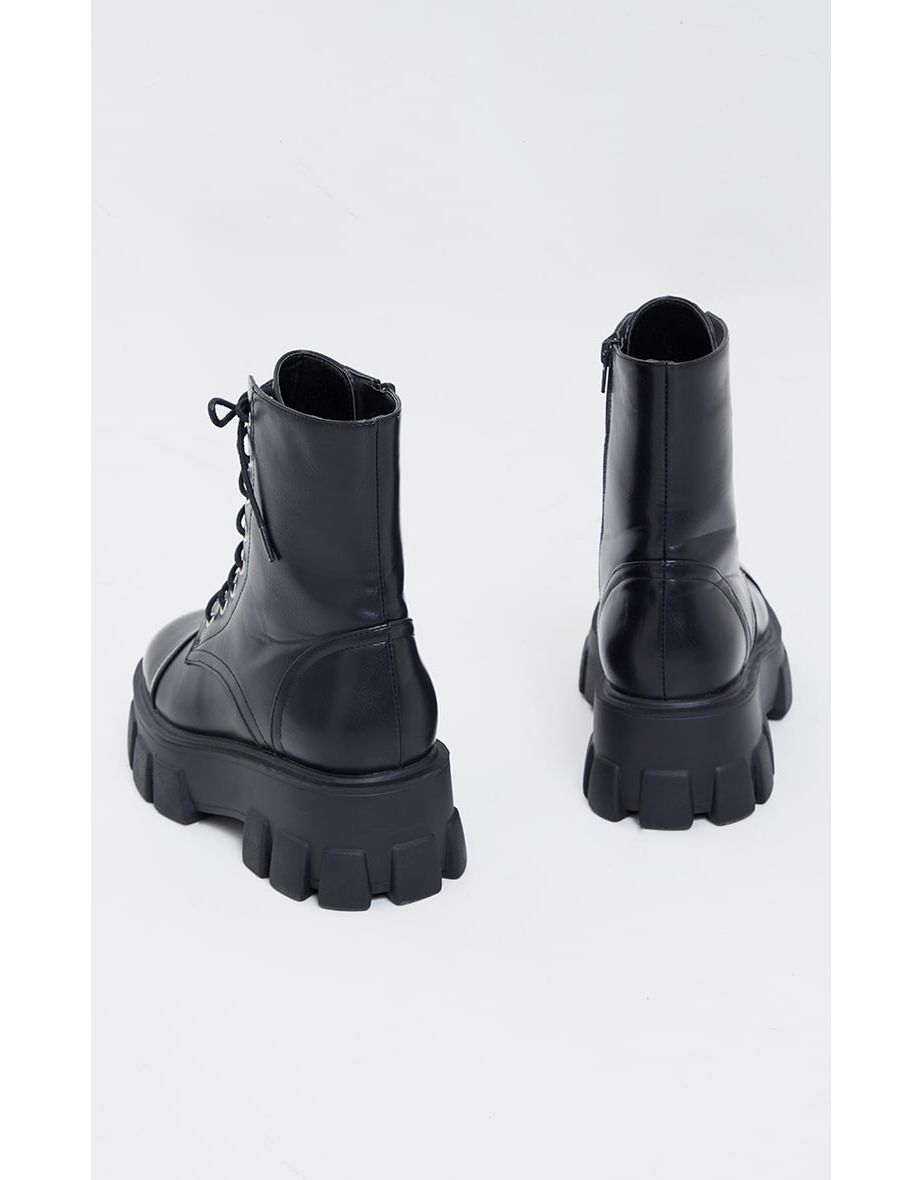 Black Wide Fit Lace Up Extreme Chunky Hiker Boots - 3