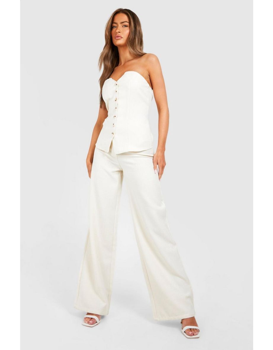 Linen Look Wide Leg Trousers - cream