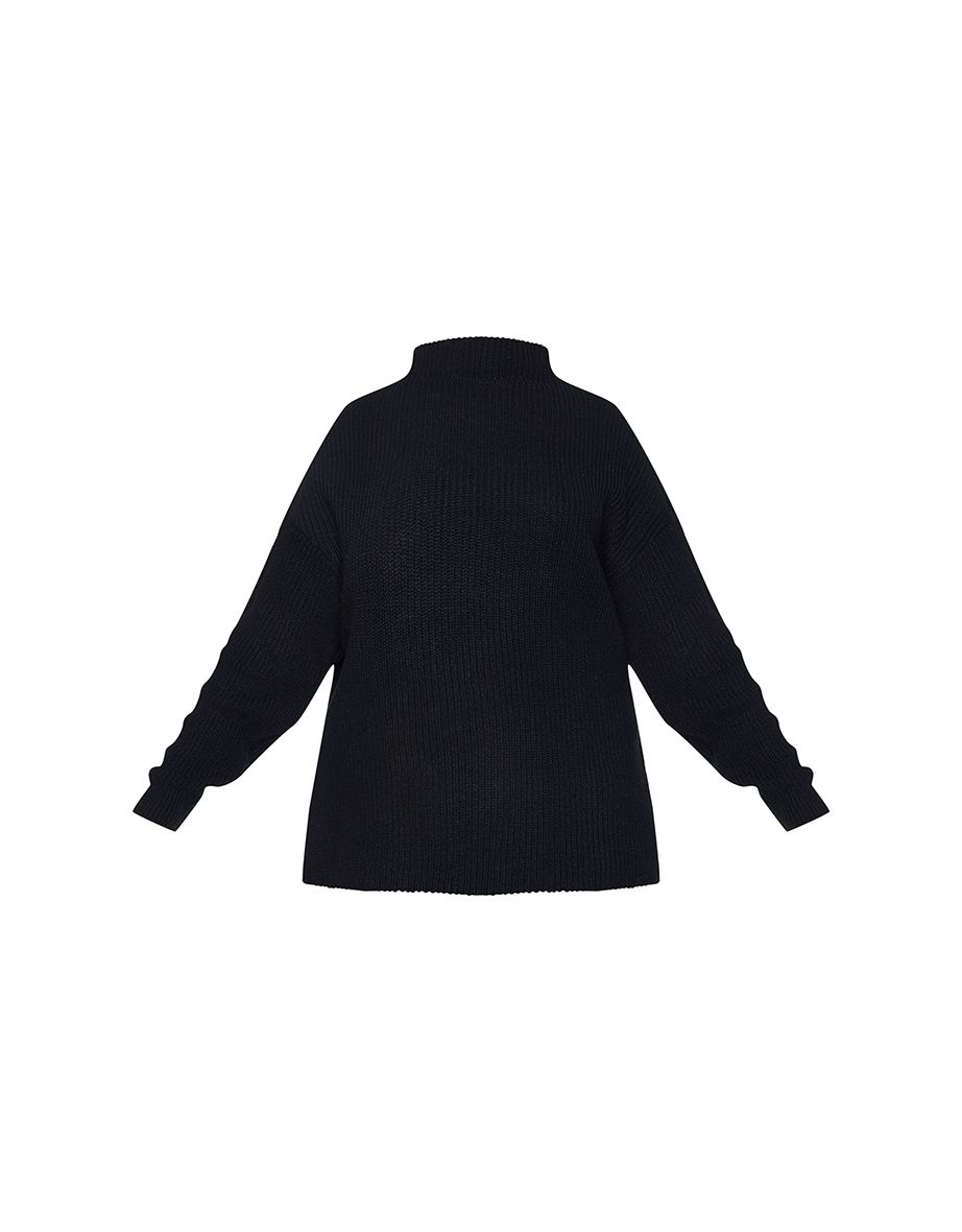 Plus Black High Neck Oversized Jumper - 4