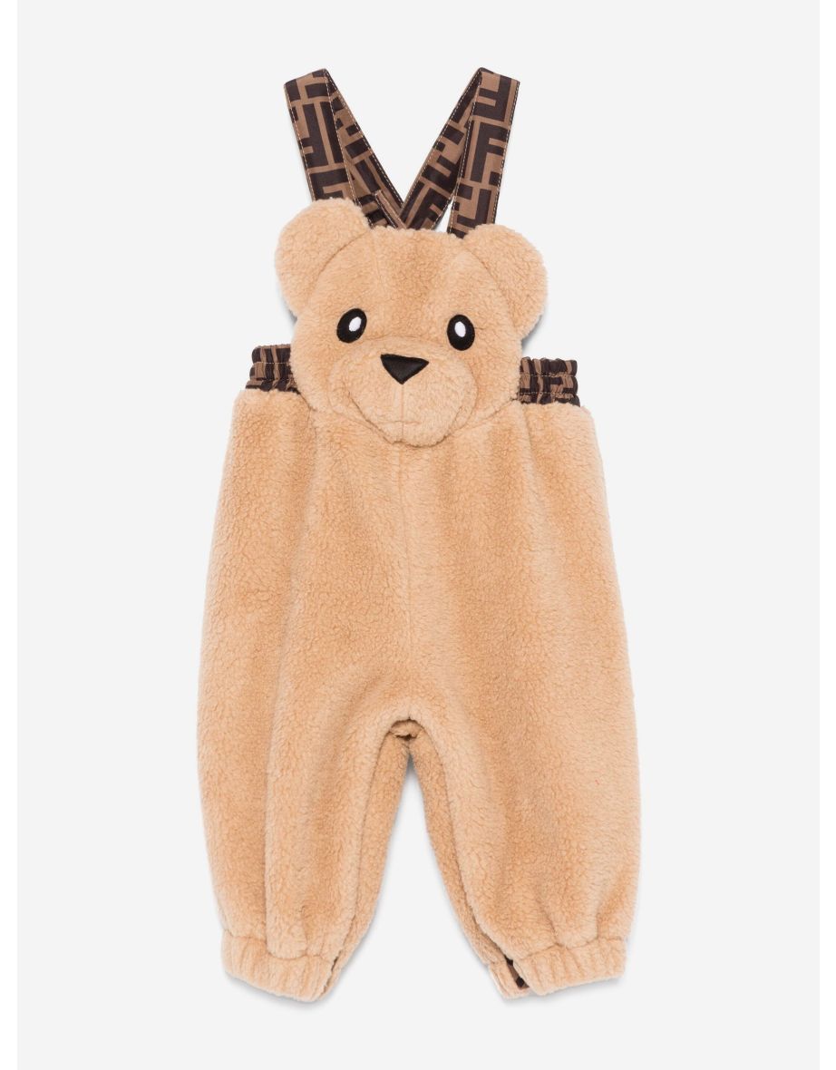 Fendi Baby Teddy Fleece Dungarees in Beige