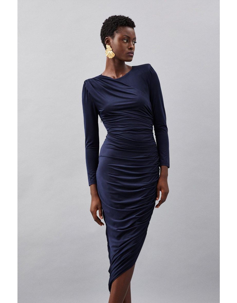 Plus Size Jersey Crepe Ruched Long Sleeve Maxi Dress | Karen Millen