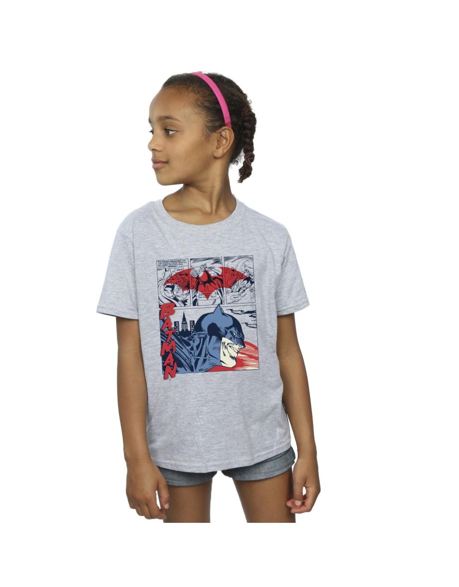 DC Comics Girls Batman Comic Strip Cotton T-Shirt - Sports Grey