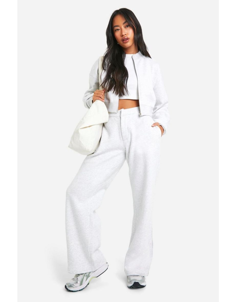 Boxy Crop Bomber And Tailored Straight Leg Jogger Tracksuit - ash grey
