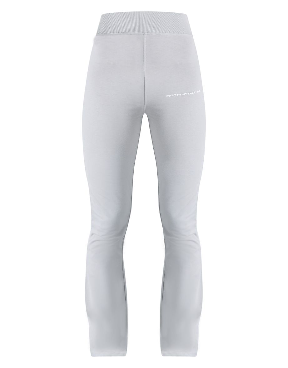 PRETTYLITTLETHING Pale Grey Printed Flared Trousers - 4
