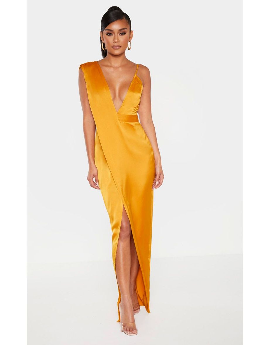 Shop Mustard Asymmetric Drape Detail Maxi Dress Online in Bahrain VogaCloset