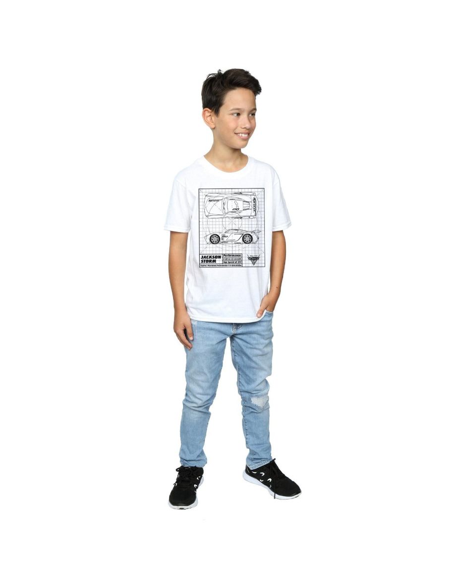Disney Boys Cars Jackson Storm Blueprint T-Shirt - White