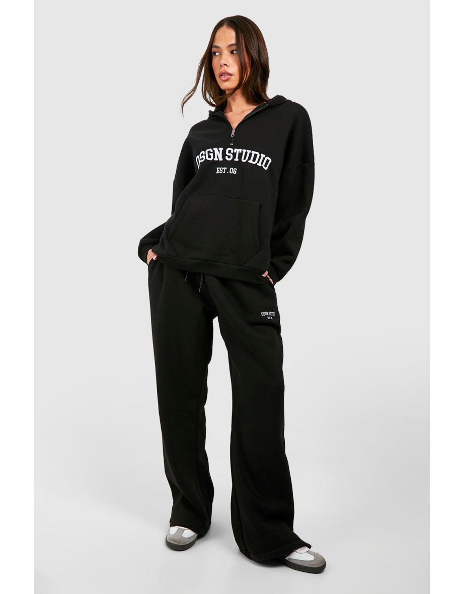 Dsgn Studio Half Zip Hoodie Straight Leg Tracksuit - black