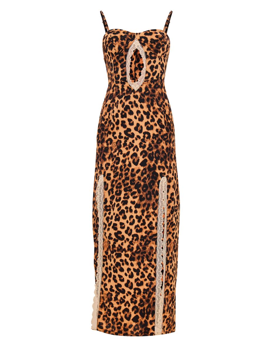 Leopard Print Cut Out Lace Detail Maxi Dress - 4