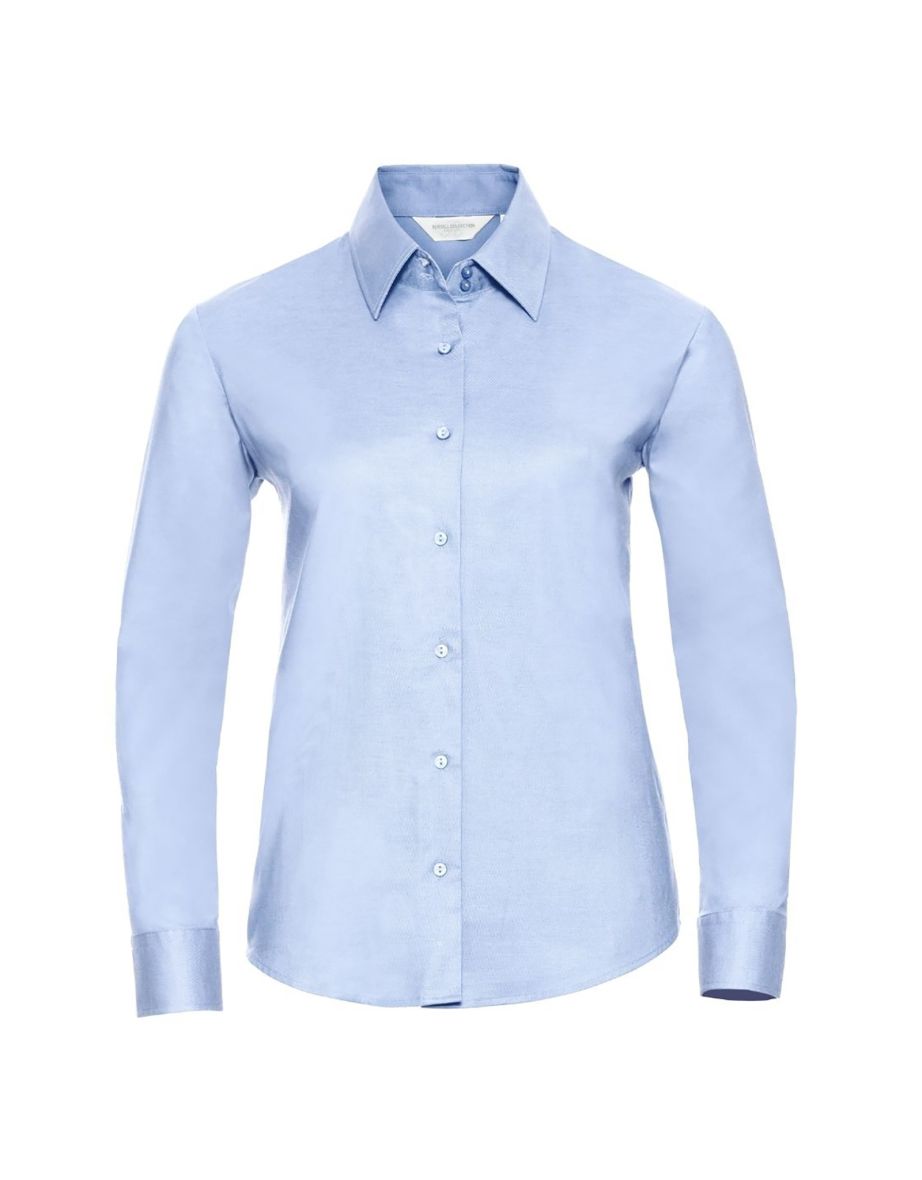 Russell Collection Ladies/Womens Long Sleeve Easy Care Oxford Shirt - Oxford Blue