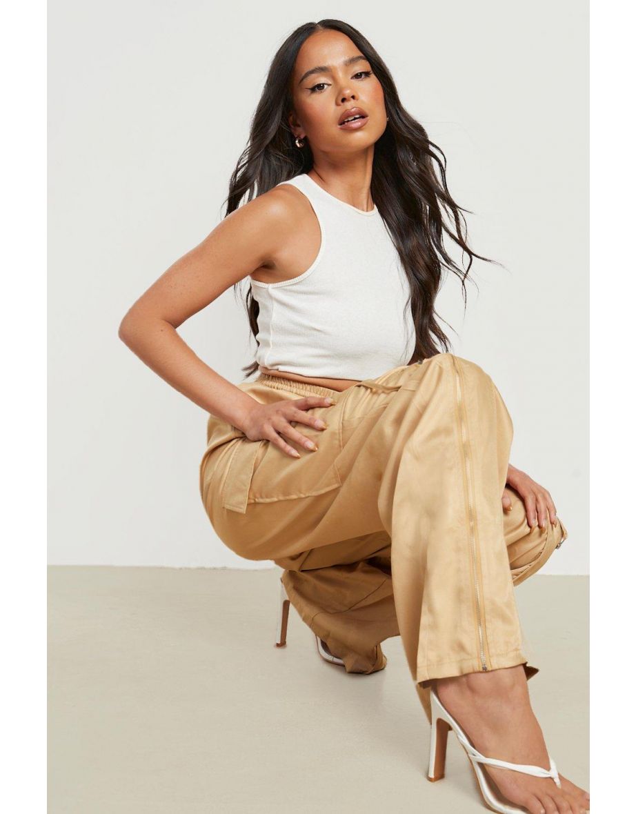 Petite Wide Leg Tie Waist Cargo Trouser - soft tan - 3