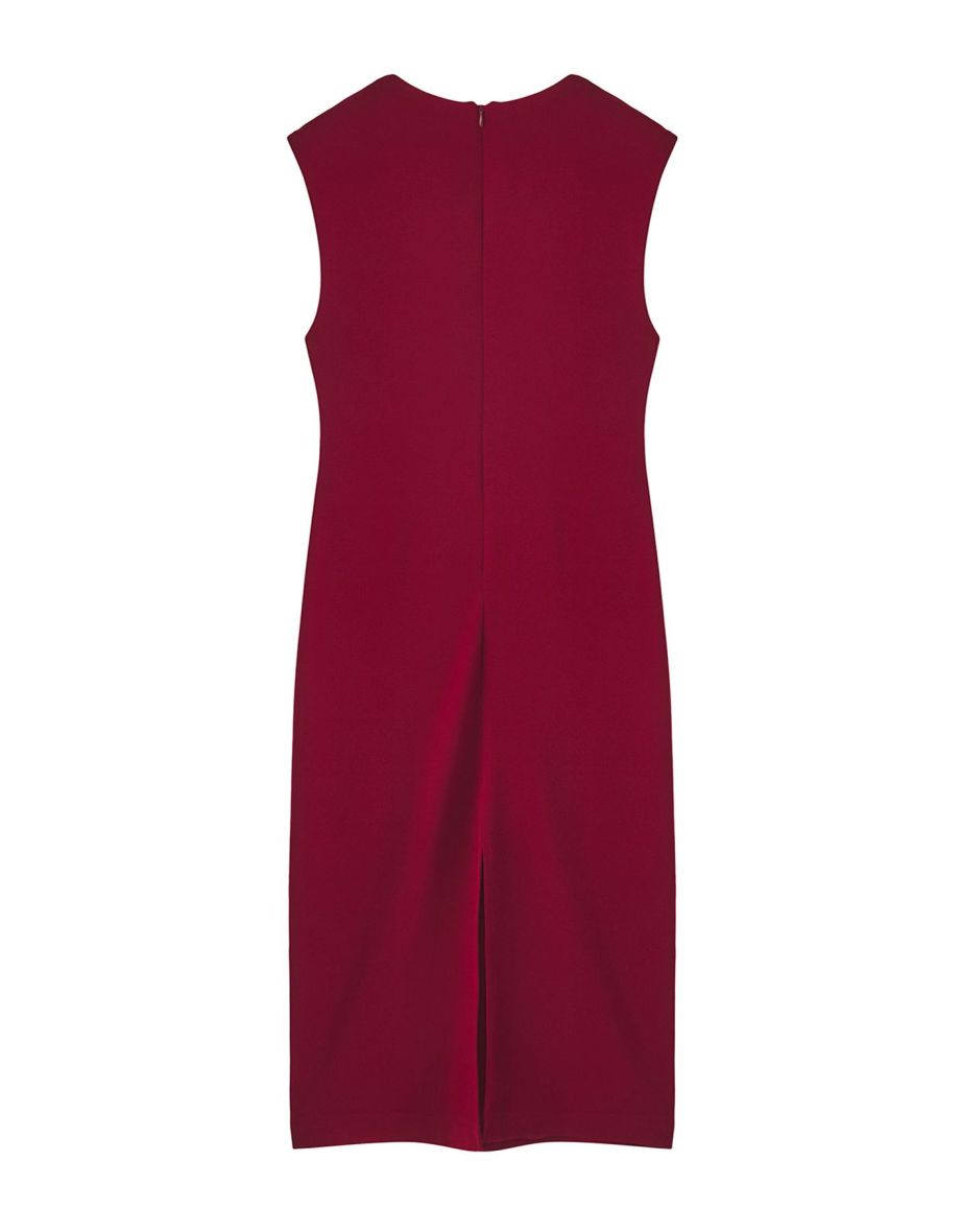 Claret Red Fitted/Fits Body Padded Flexible Midi Knit Dress - 6