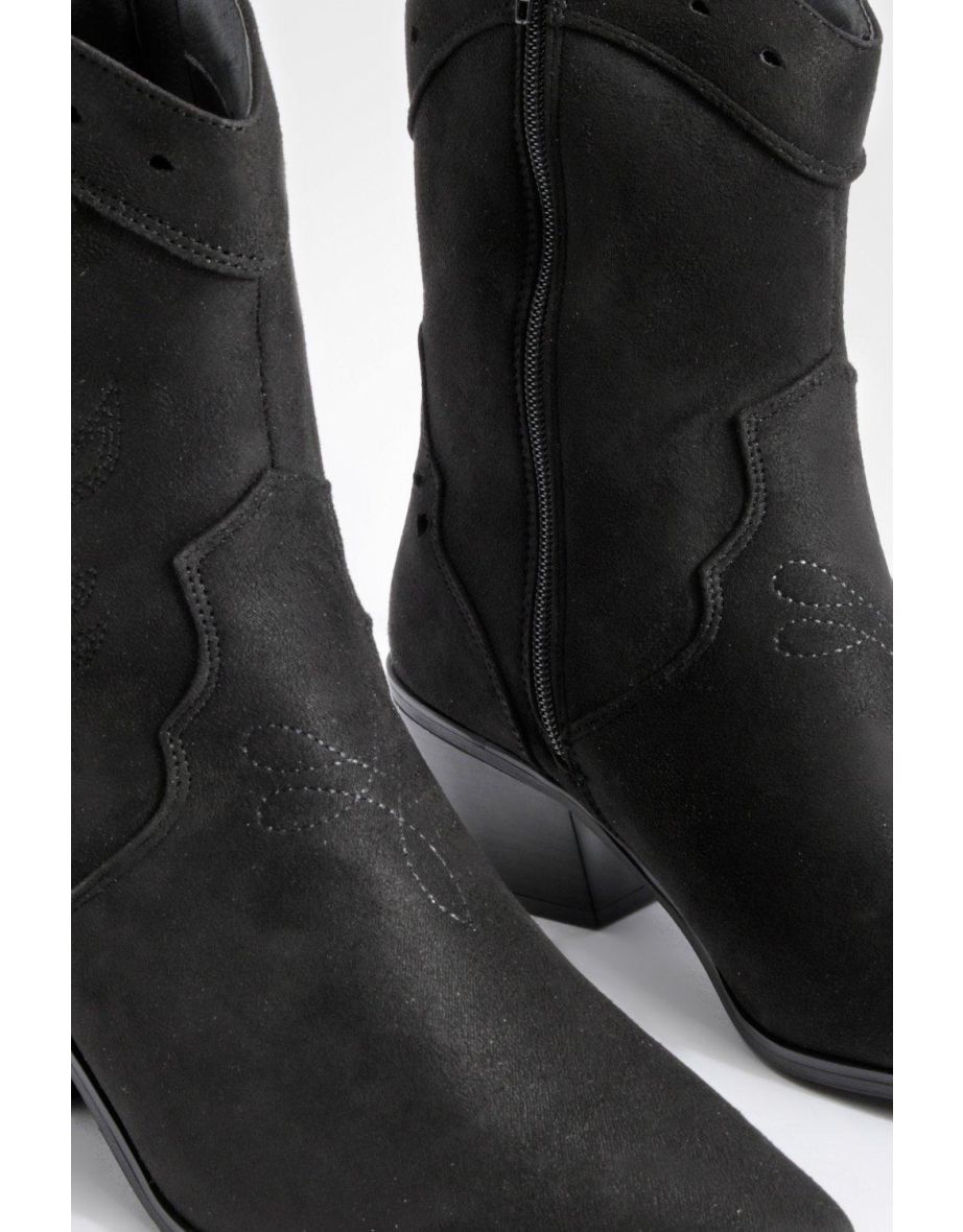 Cut Out Detail Western Cowboy Boots - black - 3