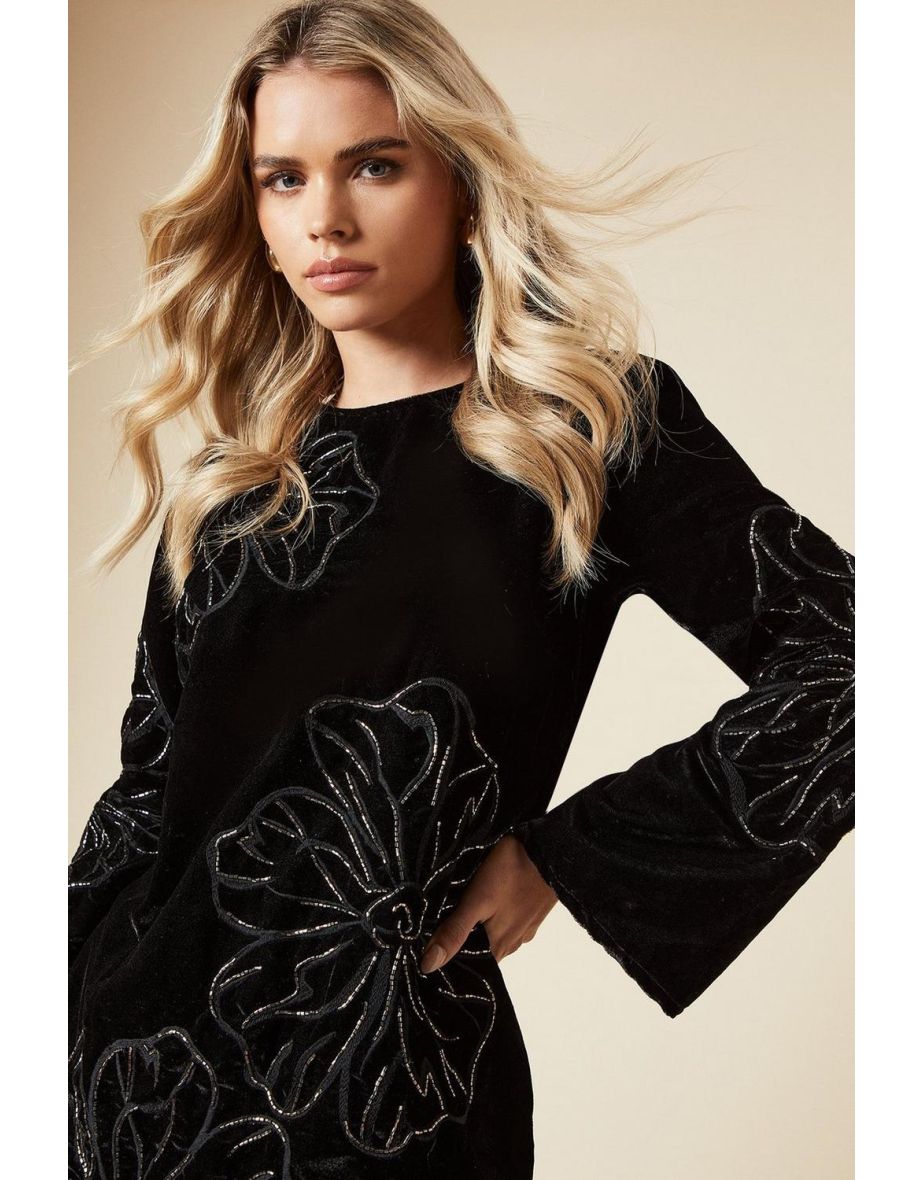 Petite Occasion Velvet Embroidered Mini Dress - 3
