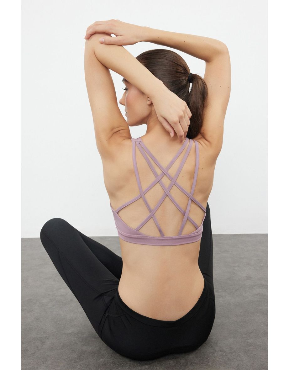 Dusty Rose Support/Shaping Back Cross String Strap Knitted Sports Bra - 4