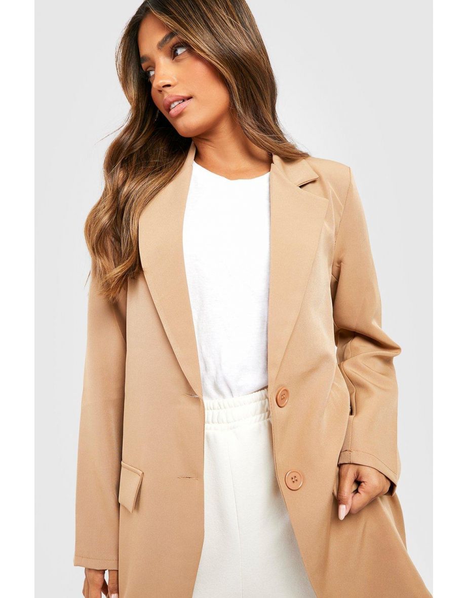 Basic Woven Single Breasted Fitted Blazer - camel - 3