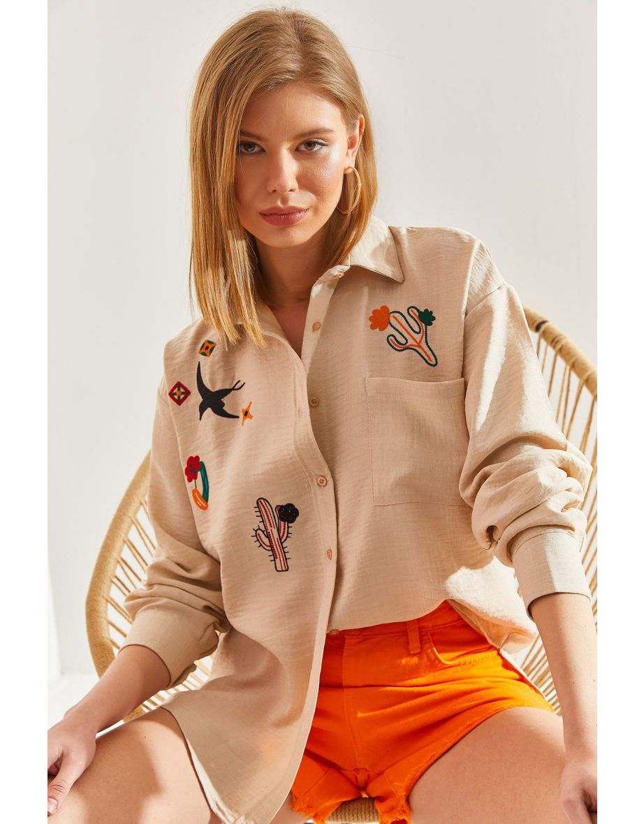 Women's Embroidered Linen Shirt