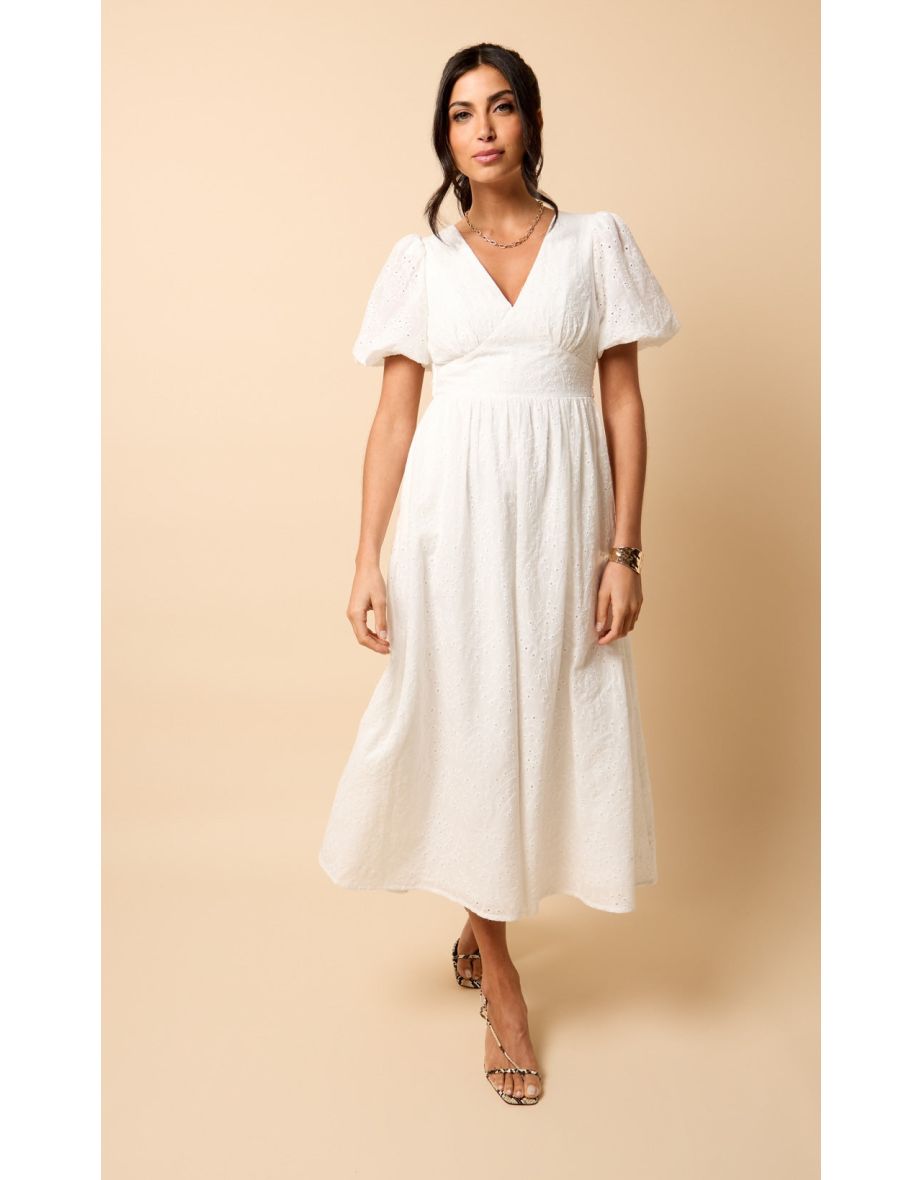 White Broderie Midi Dress by Vicky Pattison