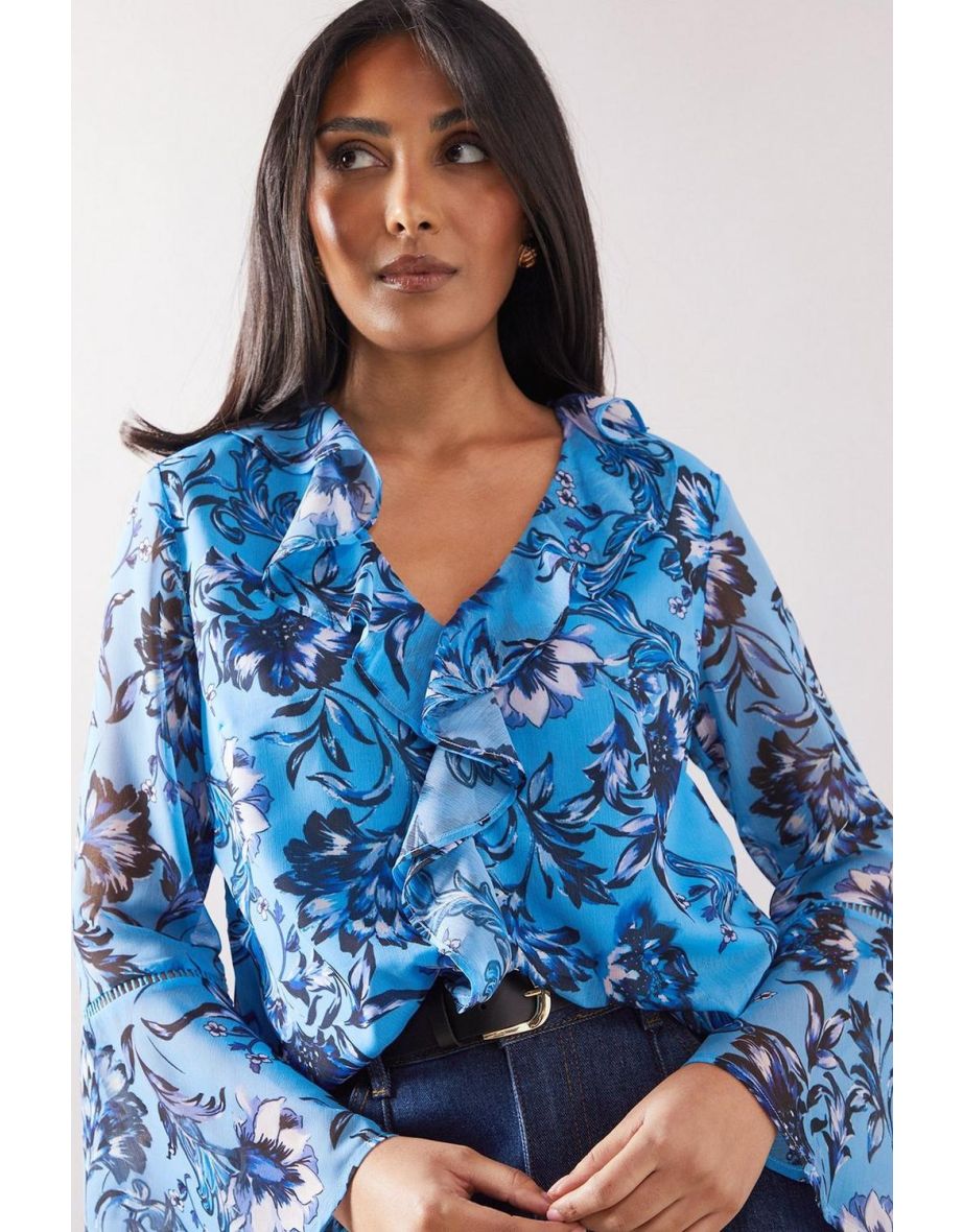 Petite Floral Lace Trim Ruffle Blouse - 3