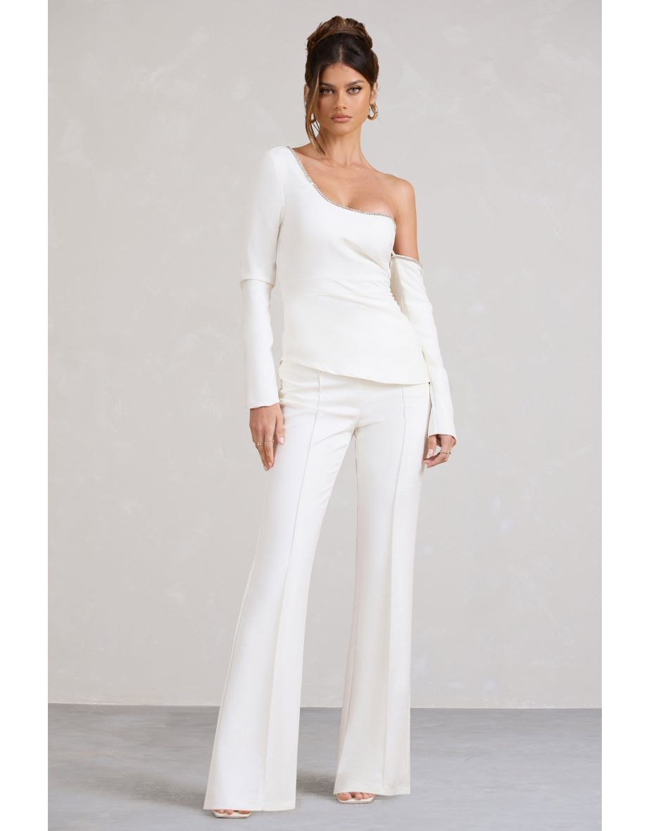 Laurelle | White High Waist Flared Trousers
