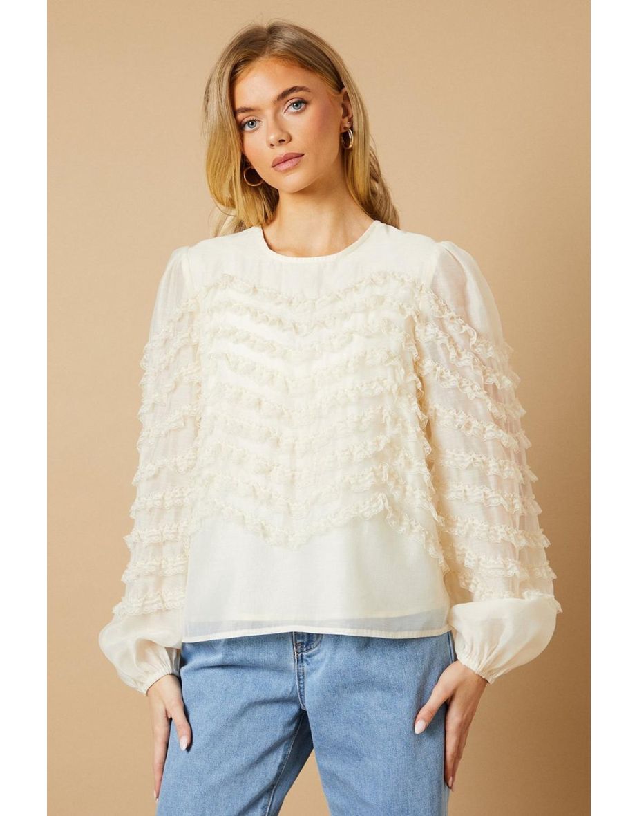 Ruffle Detail Long Sleeve Blouse