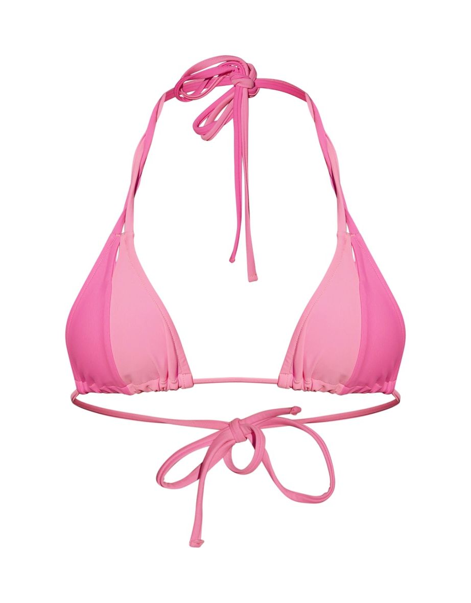 Pink Colour Block Triangle Bikini Top - 1