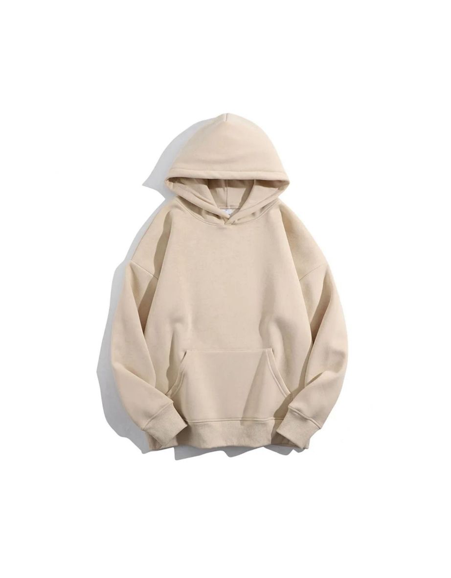 Women's 3 Yarn Beige Plain Oversize Hooded Sweatshirt Hodie