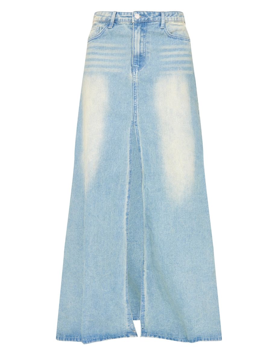 Vintage Mid Wash Split Front Drapey Denim Maxi Skirt - 4