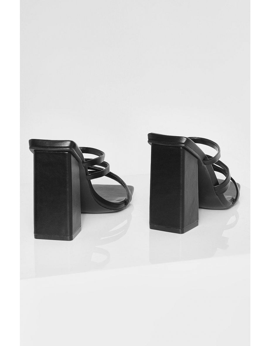 Wide Fit Asymmetric Strappy Block Heel Mule - black - 3