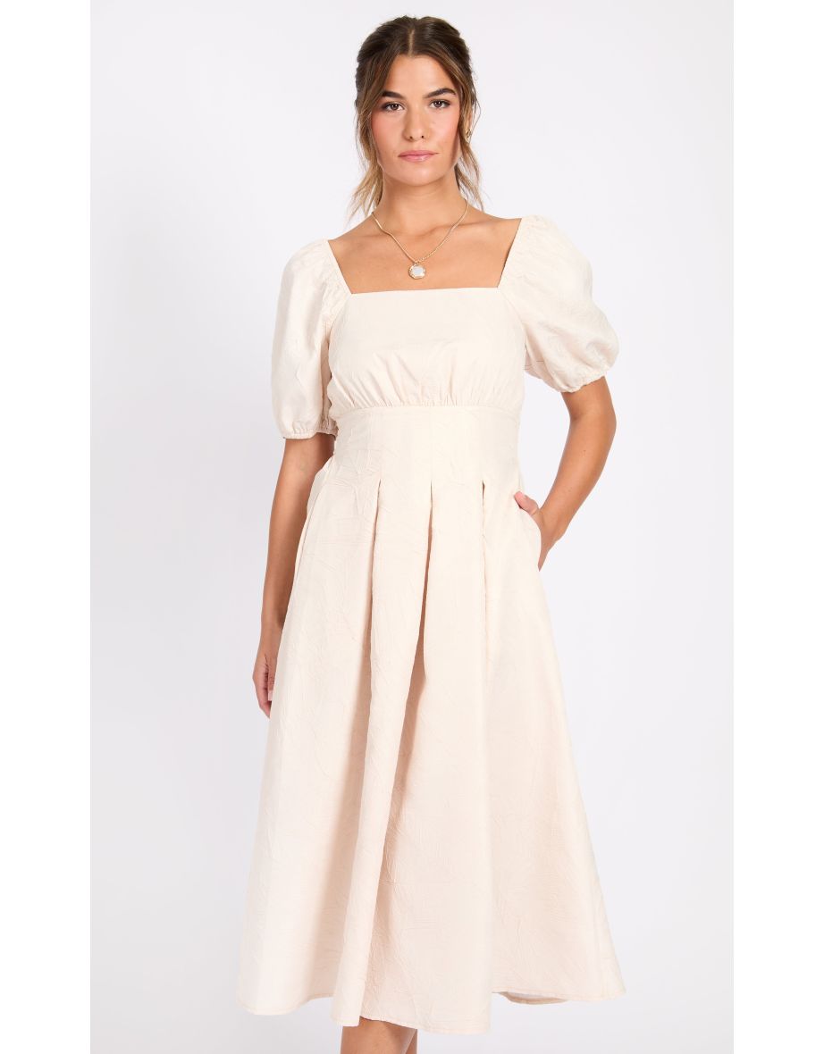Cream Leaf Texture Midaxi Dress - 3