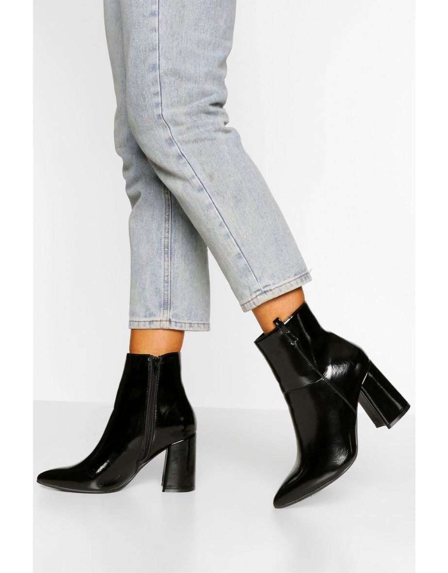Wide Fit Pointed Block Heel Shoe Boot - black