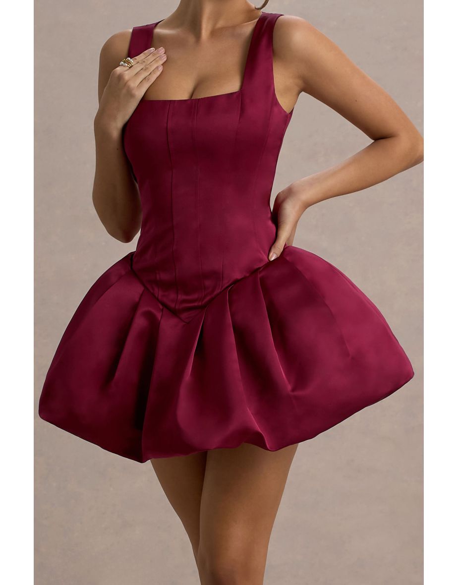 Bramble | Port Satin Square-Neck Puffball Mini Dress - 5