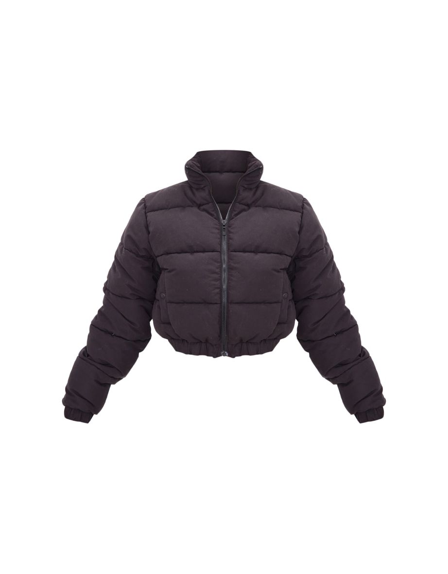 Petite Black Peach Skin Cropped Bubble Puffer Jacket - 4
