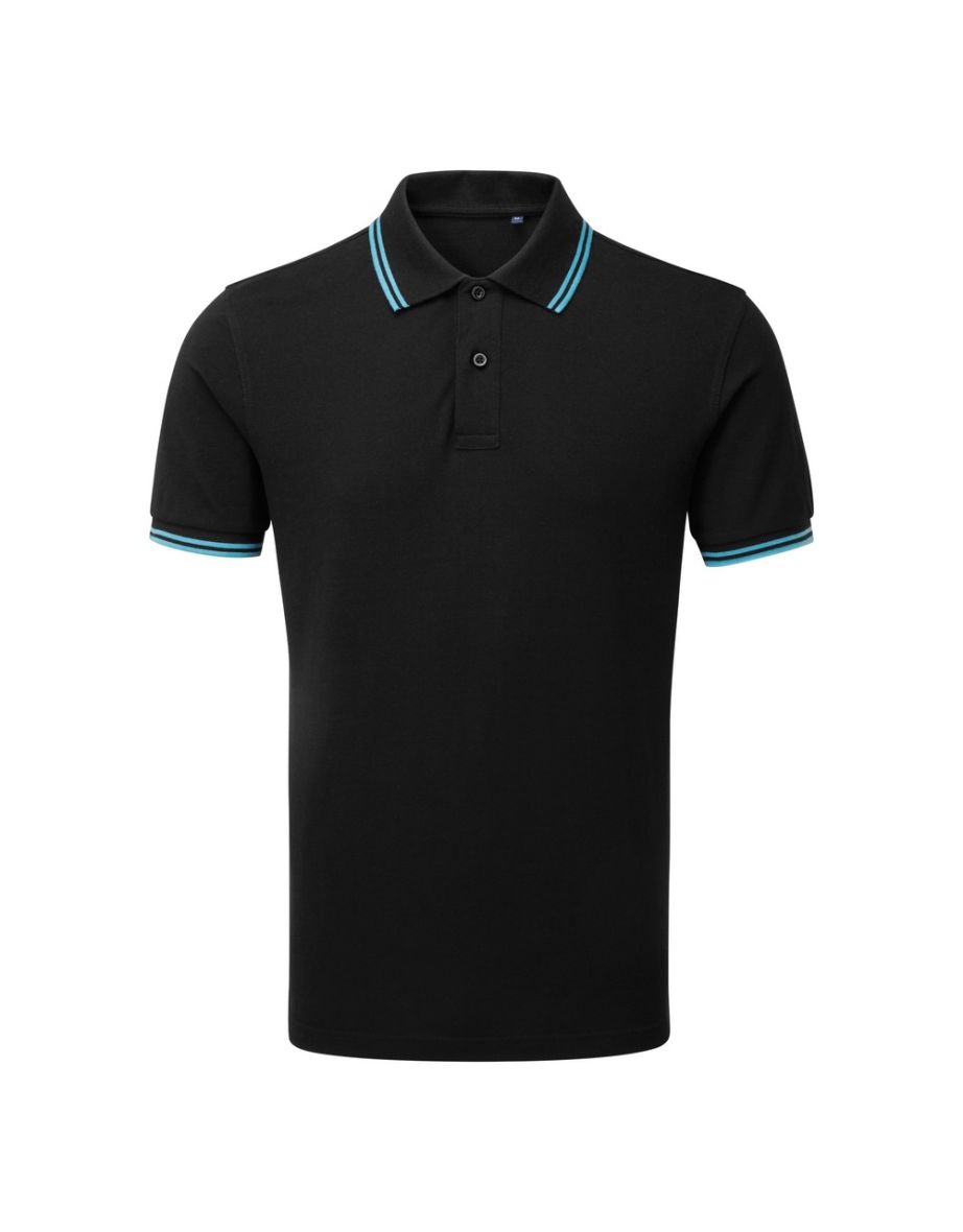 Asquith & Fox Mens Classic Fit Tipped Polo Shirt - Black/Turquoise