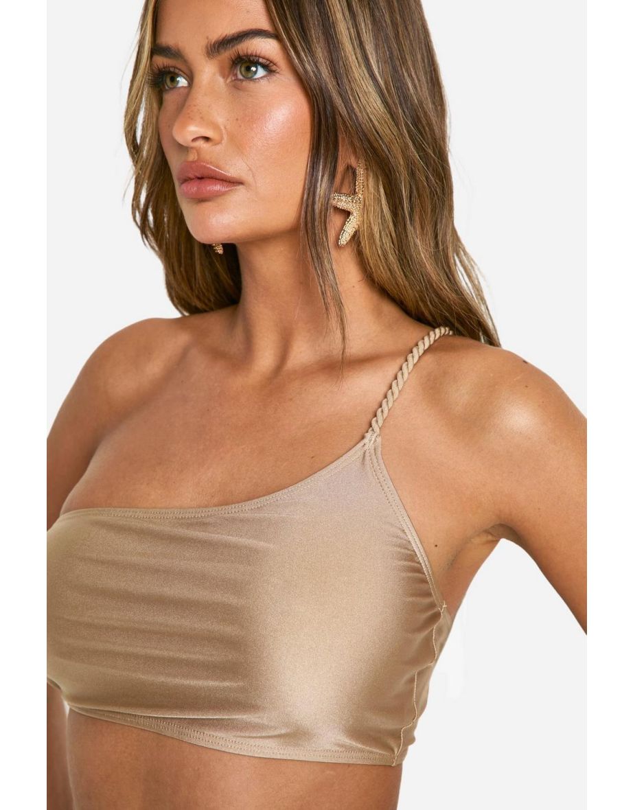 Braided One Shoulder Bikini Top - stone - 3