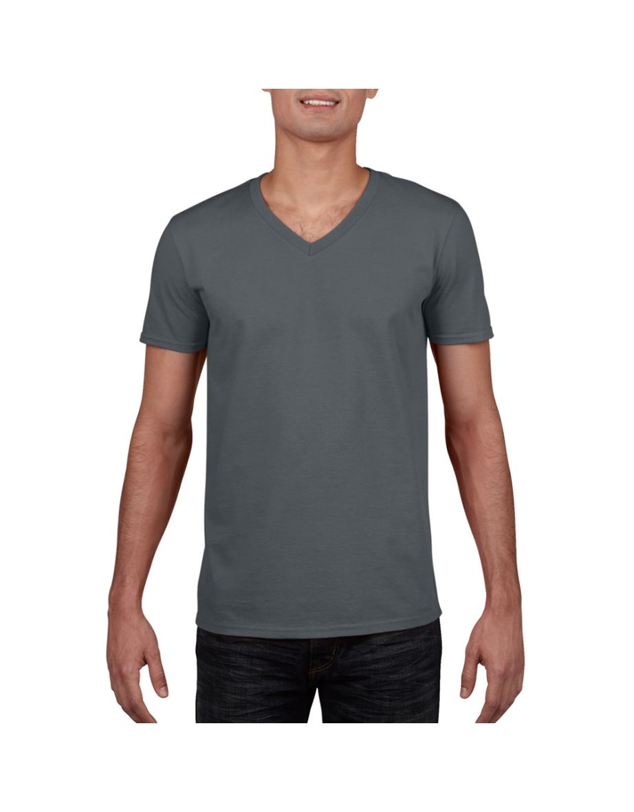 Gildan Mens Soft Style V-Neck Short Sleeve T-Shirt - Charcoal - 3