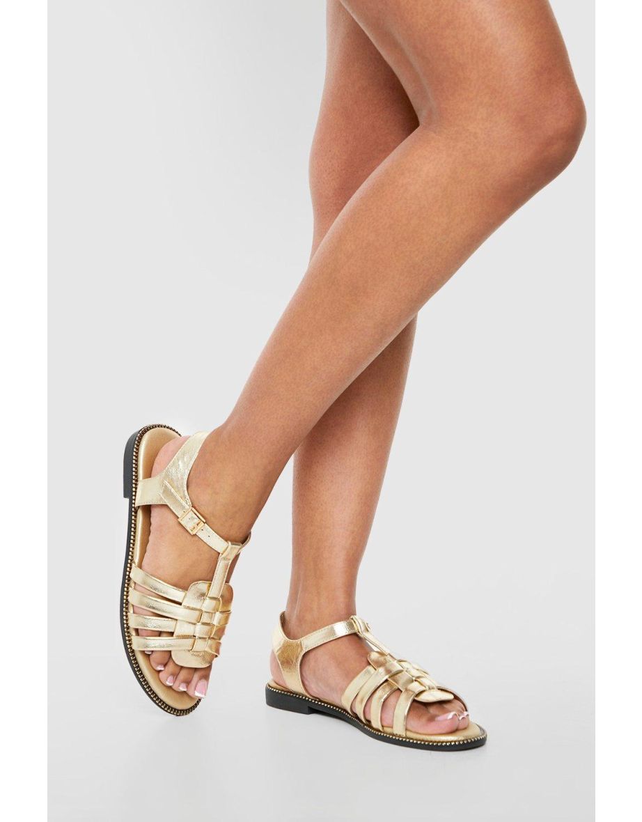 Gladiator Detail Flat Sandals - gold