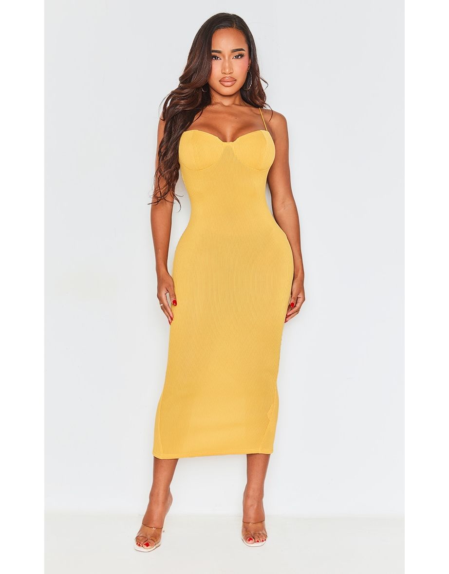 Shape Yellow Plisse Strappy Cup Detail Midaxi Dress