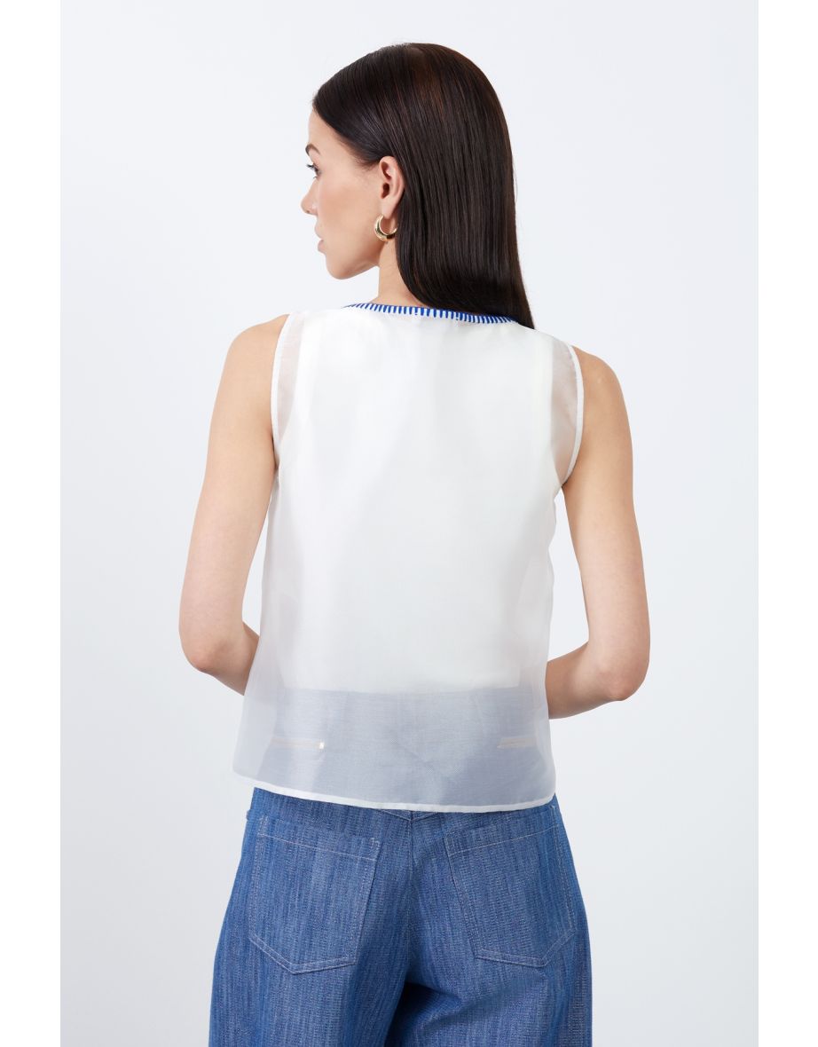 Front Embroidered Upper Body Removable Transparent White Blouse - 3