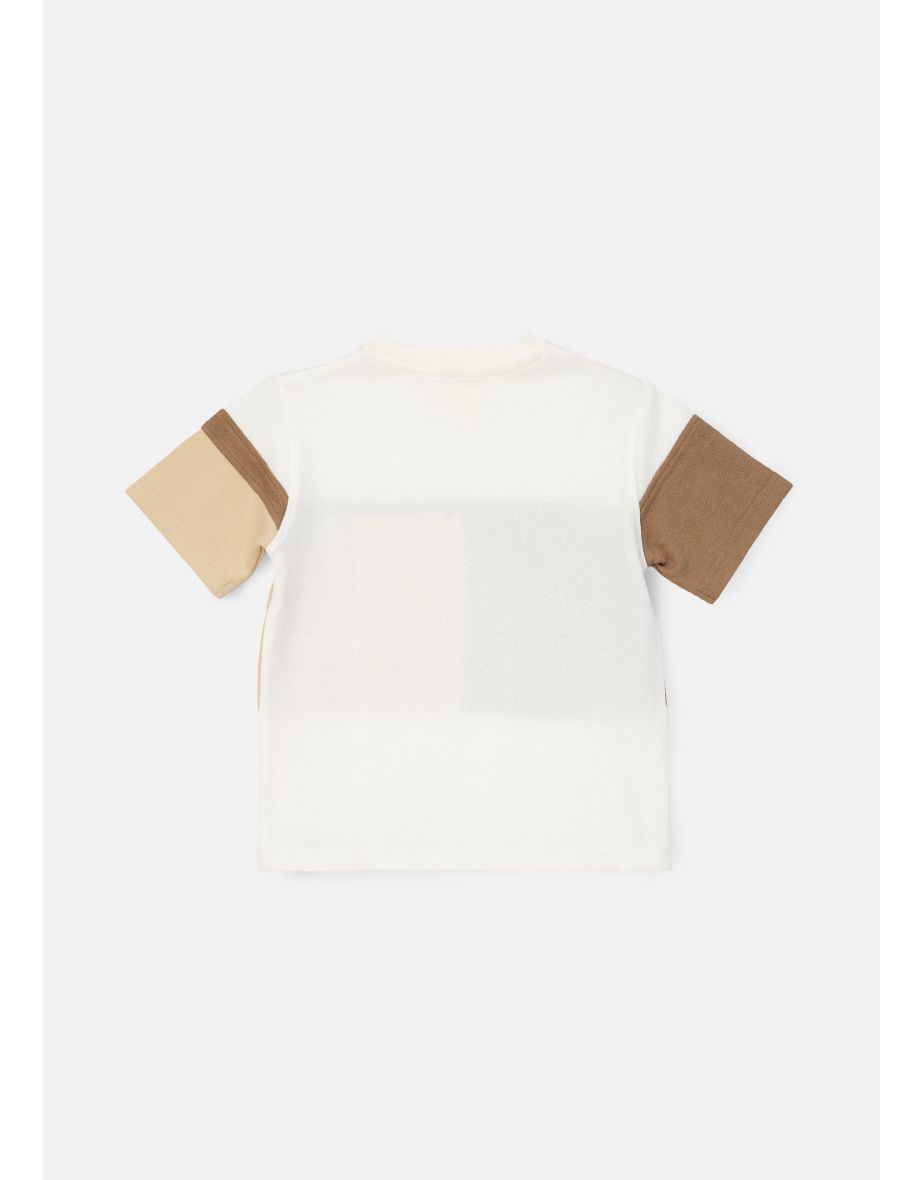 Callum Cream Textured Block T Shirt - 4