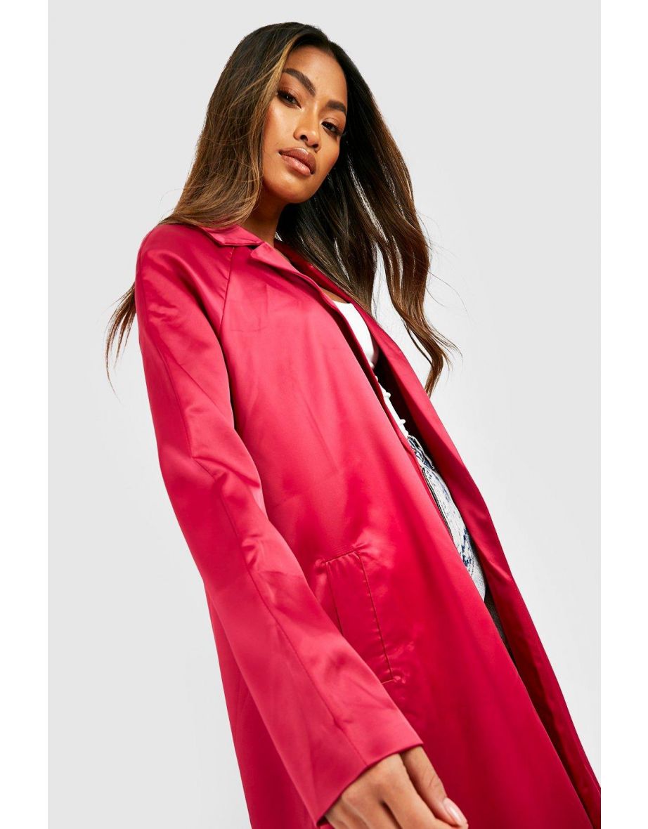 Satin Longline Duster Coat - pink - 3