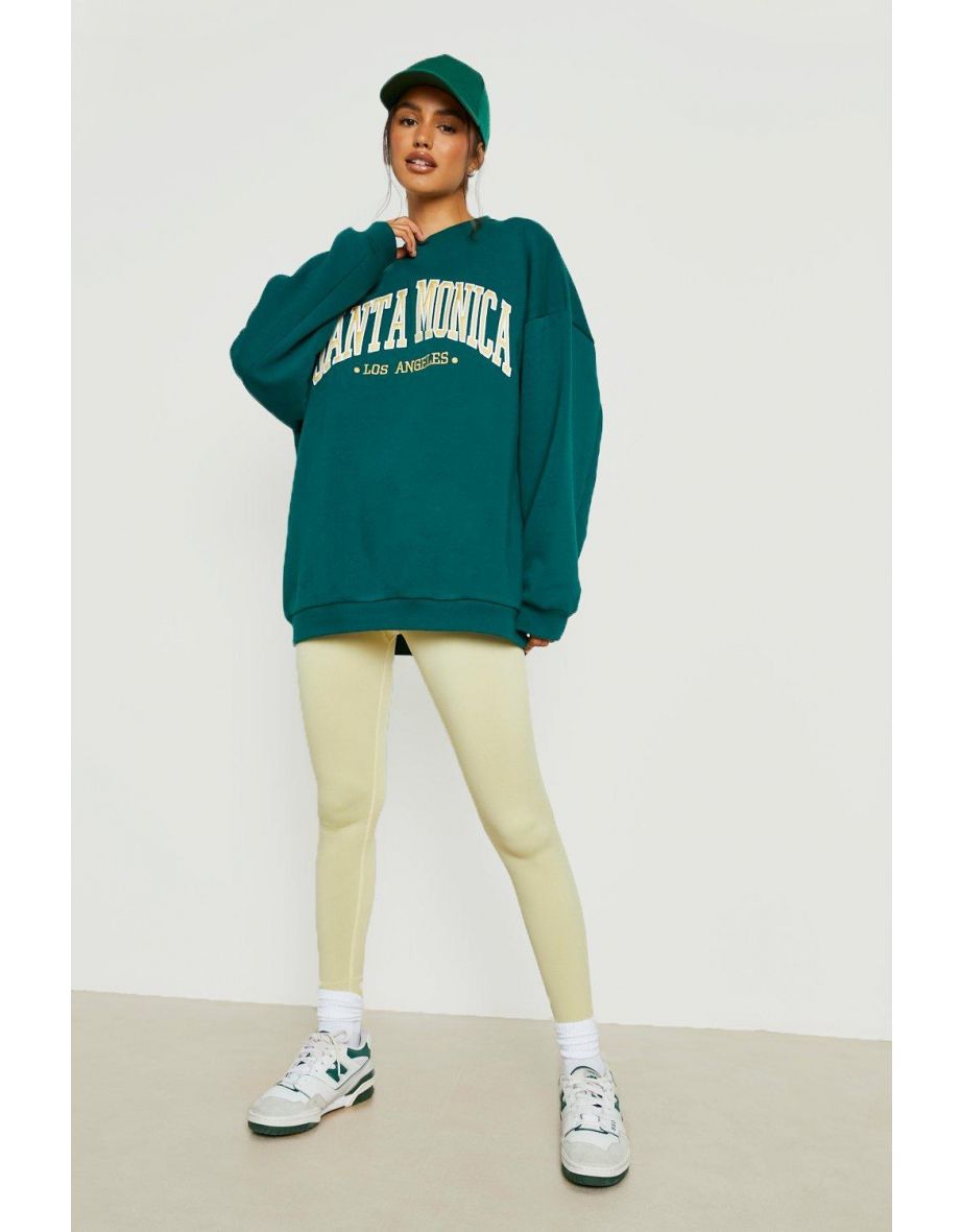 Santa Monica Slogan Oversized Sweater - forest - 3