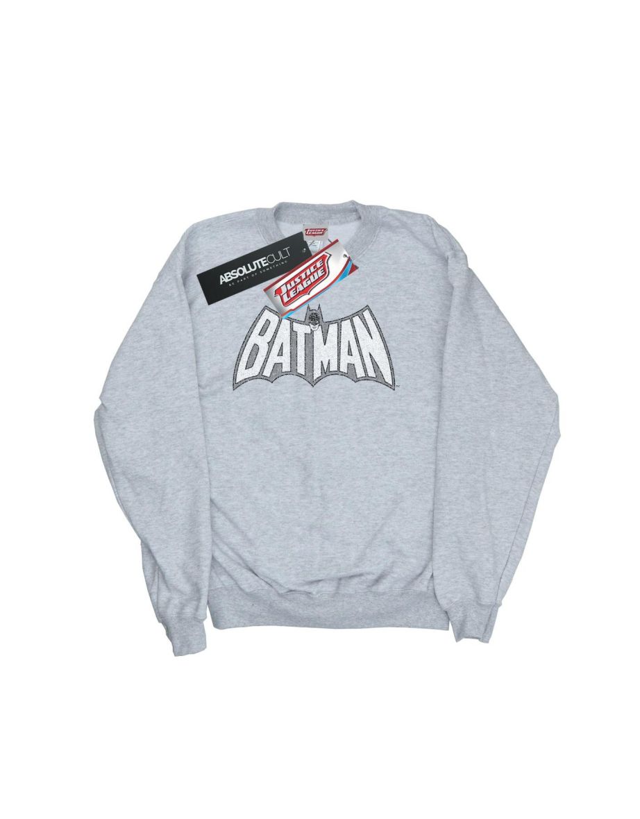 DC Comics Boys Batman Retro Crackle Logo Sweatshirt - Sports Grey