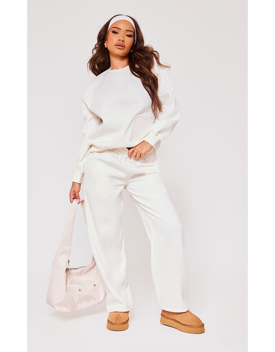 Shop Petite Cream Wide Leg Joggers Online in Qatar VogaCloset