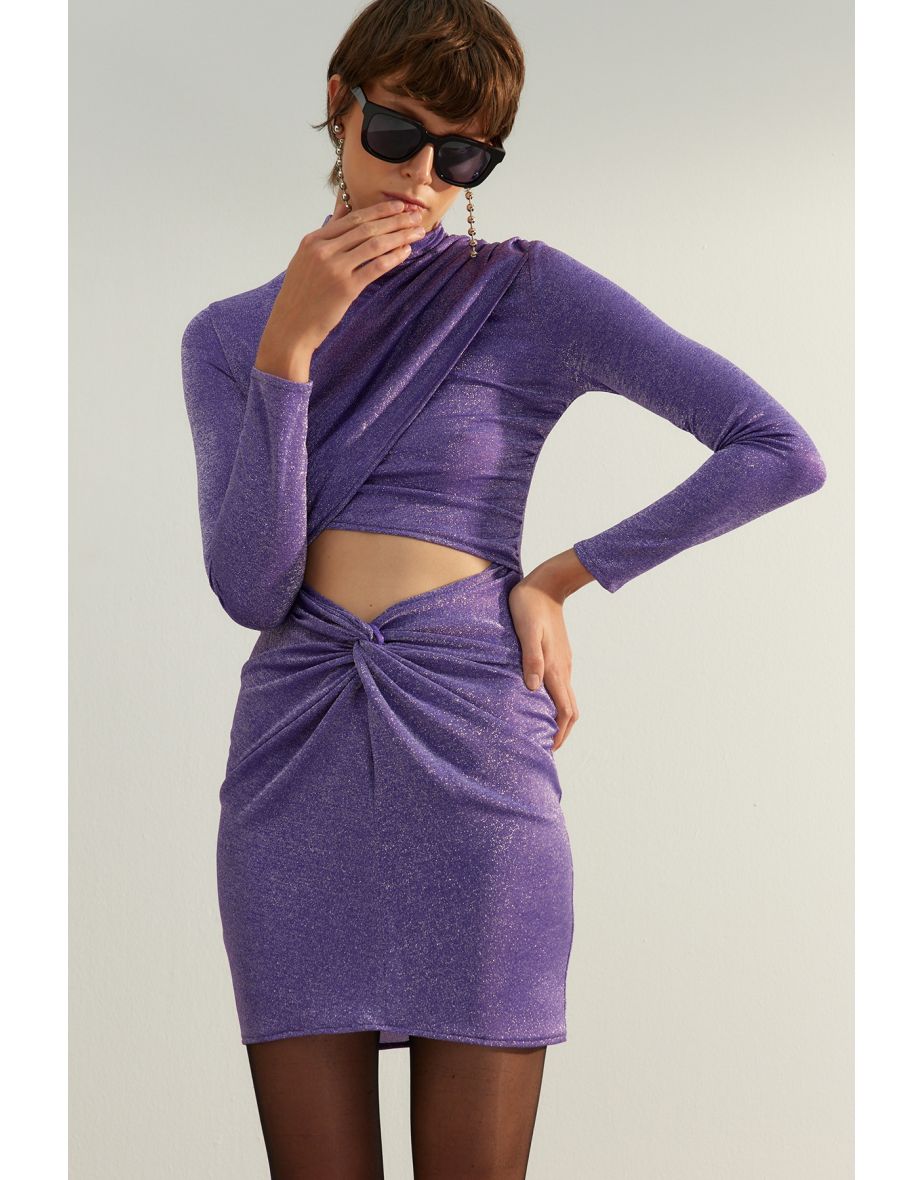 Shop Purple Ruched Bodycon Mini Party Dress with Long Sleeve Online in Qatar VogaCloset